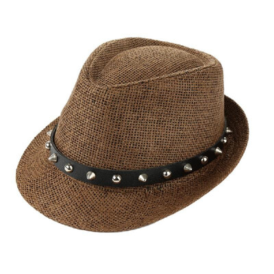 

Fashion Summer Sun Straw Men Women Panama Hat Beach Cap Rivet Belt Fedora Trilby Hat