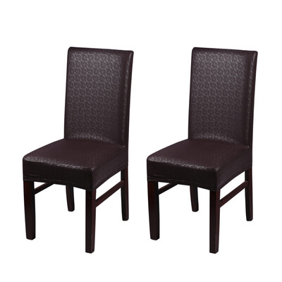 

2pcs One-piece PU Leather Lace Pattern Dining Chair Seat Covers Waterproof Oilproof Dustproof Stretchable Chair Slipcovers Protect