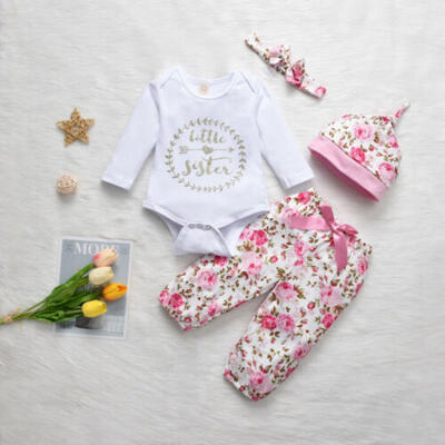

US 4PCS Kid Baby Girl Clothes Long Sleeve Little Sister Tops Flower Pants Outfit