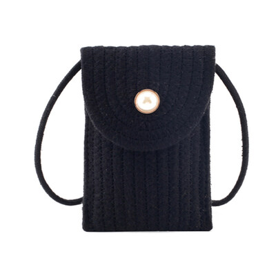 

Fashion Women Faux Pearl Decor Flap Woven Crossbody Shoulder Bag Phone Holder