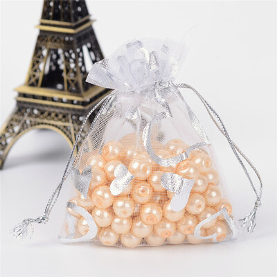 

PH PANDAHALL 100 PCS 27x35 Inches Heart Printed White Organza Bags