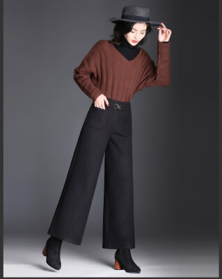 

Woollen broad-leg trousers 2018 new Korean version high waist autumn winter casual pants female fashion straight long pants