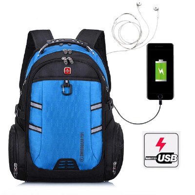 

Multifunction Laptop Bag Laptop Backpack External USB Charge Schoolbag Travel Bags Blue