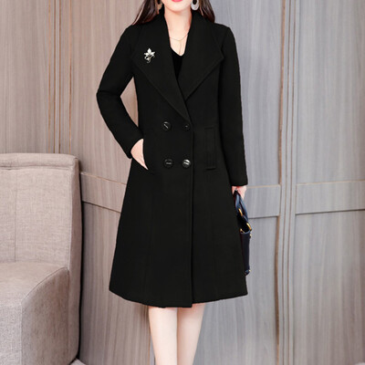 

Toponeto Women Work Solid Vintage Winter Office Long Sleeve Button Woolen Jacket Coat