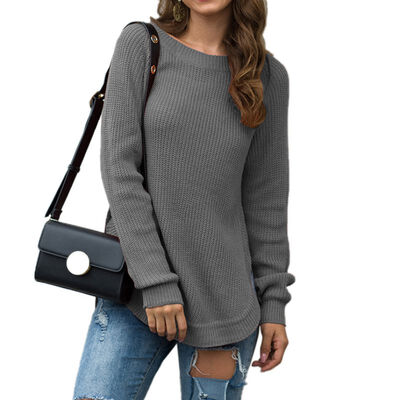 

Women Autumn Concise Fashion Casual All-match Solid Color Pullover Long Sleeve Sweater