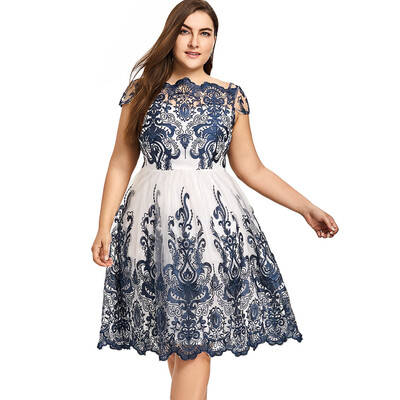 

Plus Size Boat Neck Party Dress