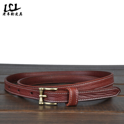 

The first layer of leather retro ladies versatile thin belt pure leather sewing thread pin buckle belt