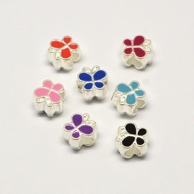 

Alloy Enamel Butterfly Large Hole European Beads Silver Mixed Color 10x10x7mm Hole 45mm