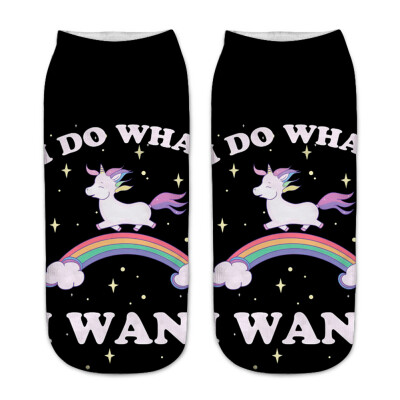 

1Pair Women Low Cut Ankle Socks Funny Unicorn 3D Printing Socks Cotton Hosiery Printed Socks