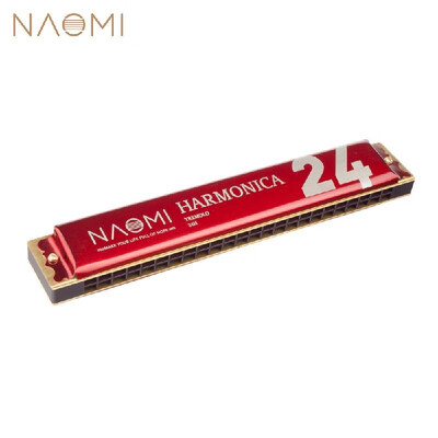 

NAOMI 24 Holes Tremolo Harmonica Key of C Stainless Steel Mouth Organ Harmonicas with Case Wind Instrument Red