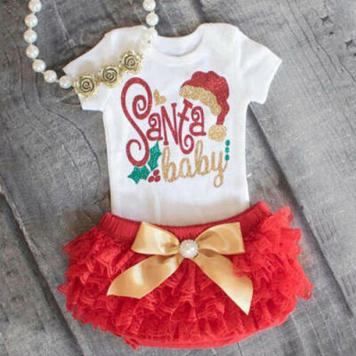 

Canis Newborn Baby Girls Christmas Santa Romper Tutu Pants Shorts Outfit Clothes