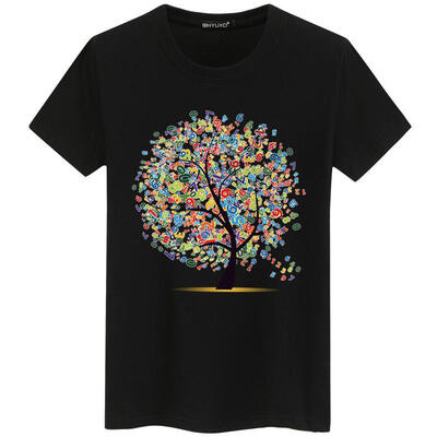 

Mens T-shirt Cotton Hip Hop T-shirt Tree Print Casual Fashion T-shirt Mens Short-sleeved Personality Funny T-shirt