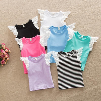 

New Baby Girls Summer Casual Short Sleeve Lace T-shirt Tops Cotton Clothes 0-4Y