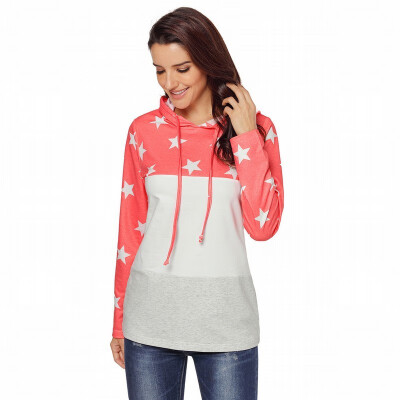

Star stitching long sleeve pullover top casual sports hooded sweatshirt womens