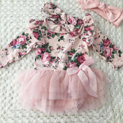 

US 2Pcs Toddler Baby Girl Clothes Floral Lace Tulle Romper Jumpsuit Outfits Set