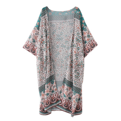 

Toponeto Women Floral Print Chiffon Loose Shawl Kimono Cardigan Top Cover up Shirt Blouse