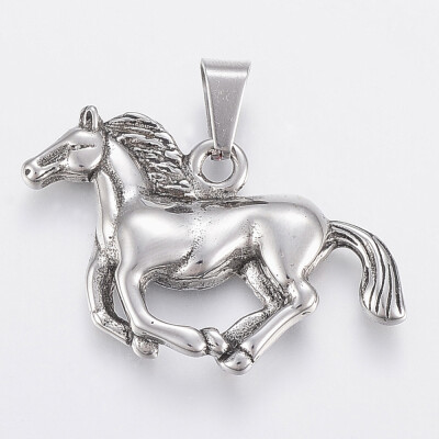 

304 Stainless Steel Pendants Horse Antique Silver 24x41x5mm Hole 9x5mm
