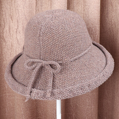 

2019 autumn&winter new Korean version of knitted wool hat wool solid color lady turned along wearing a rope bow warm basin hat