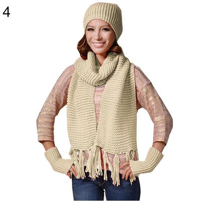

Fashion Women Winter Warm Cotton Neck Warm Wrap Scarf Shawl Beanie Hat Set Gift