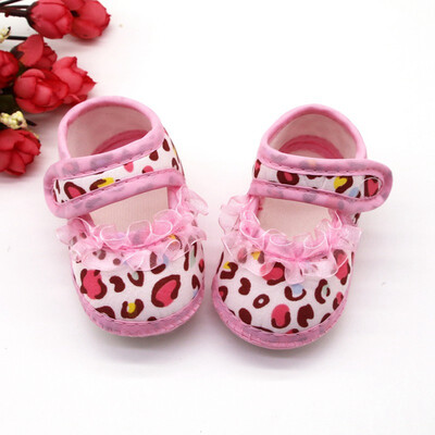 

Baby Girls Leopard Printed Lace Bow Anti-Slip Shoes Toddler Soft Soled First Walkers