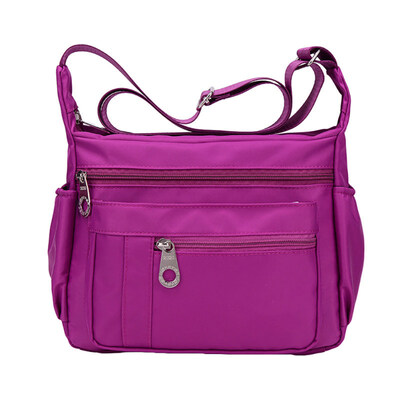 

Women Solid Color Wide Strap Waterproof Zipper Crossbody Shoulder Nylon Bag