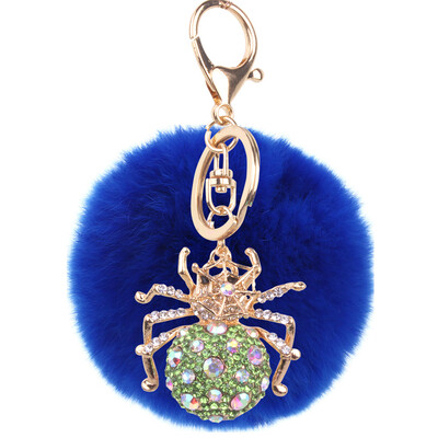 

Keychain alloy studded spider hanging bag mobile phone accessories cute animal rex rabbit hair car pendant