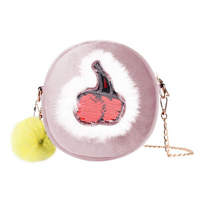 

Cute Velvet Chain Shoulder Cherry Round Messenger Bags Women Crossbody Bag