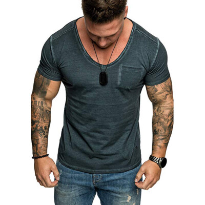 

Toponeto Fashion Mens Summer Slim Casual Pocket V-Neck Fit Short Sleeve Top Blouse