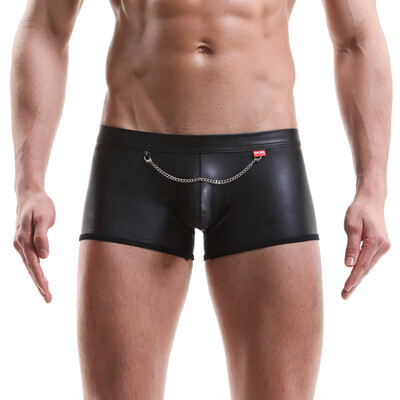 

Tailored Mens Sexy Underpants Imitation Lacquer Leather Chain Pants Sexy Underwear