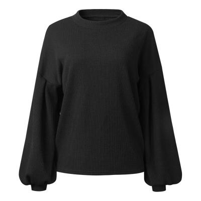 

Women Loose Lantern Sleeve Round Neck Knitted Sweater Fashion Casual Tops