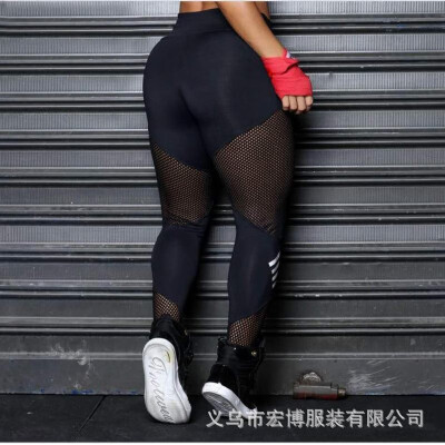 

Cross-border new hips high waist mesh moisture wicking four-sided elastic sports nine pants yoga pants a large number of spot blac