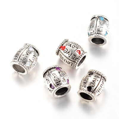 

Alloy Enamel European Beads Large Hole Beads Barrel with Word Mixed Color 105x9mm Hole 5mm