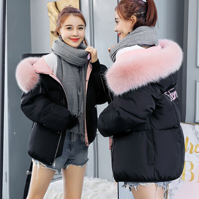 

Roseonmyhand Women Outerwear Long Sleeve Hooded Zipper Letter Aacdemy Cotton-padded Coat