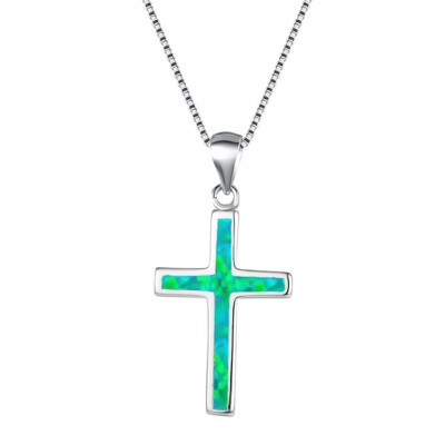 

Simple&Lovely 925 Silver White Fire Opal Cross Pendant Necklace