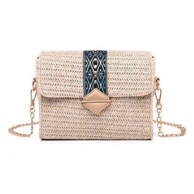 

Summer Women Straw Shoulder Bags Boho Embroidery Ethnic Style Messenger Bag