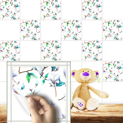 

〖Follure〗10Pcs Flowers And Birds Square Self Adhesive Tile Stickers Decal Home Decor