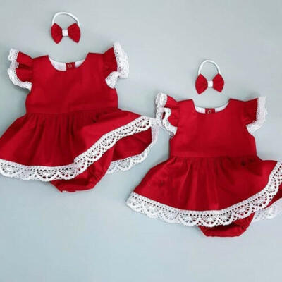 

UK Newborn Baby Girl Xmas Clothes Lace Romper Dress Jumpsuit Headband Outfit Set