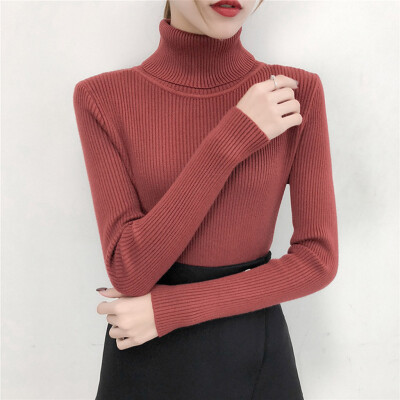 

Tailored Autumn Winter Sweater Women Long Sleeve Pullover Turtleneck knitting Basic Tops