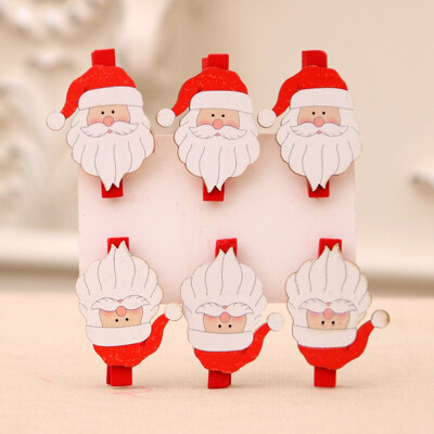 

6Pcs\Set Christmas Santa Claus Snowman Bear Elk Wooden Photo Clothespin Craft Clips Diy Christmas Ornaments