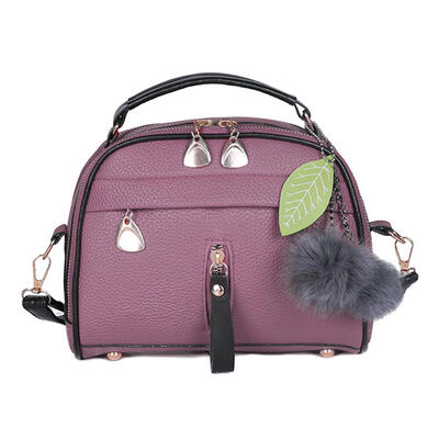 

Solid Color Hair Ball Decor Shoulder Handbags Women Leather Crossbody Bags