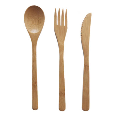 

Reusable Bamboo Cutlery Set Bag Fork Knife Spoon Outdoor Picnics Dinnerware