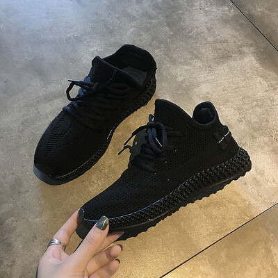 

Knitted sneakers Womens summer breathable Korean version of ulzzang muffin thick-soled daddy shoes Smoked running shoes