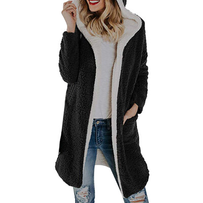 

Roseonmyhand Womens Winter Warm Fleece Hooded with Pockets Open Front Cardigan Outwear Coat