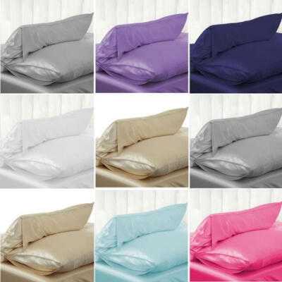 

AU 1PC Luxury Silky Satin Pillow Case Solid Color Standard QUEEN King Pillowcase