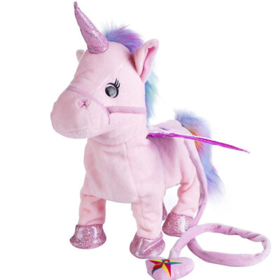 

35cm Lovely Electric Walking Unicorn Plush Toy Soft Stuffed Animal Electronic Unicorn Doll Sing the Song for Baby Birthday Gifts