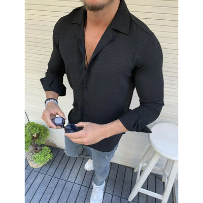 

Mens Long Sleeve Linen Tight Shirt Casual Shirt Breathable Soft V-Neck Tops