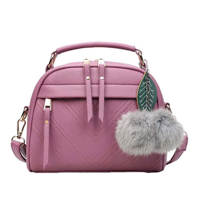 

Solid Color Pompom Leaf Pendant Faux Leather Women Tote Crossbody Shoulder Bag
