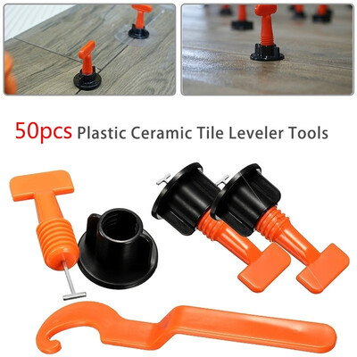 

50pcs Plastic Flat Ceramic Leveler Floor Wall Construction Tools Reusable Tile Leveling System Kits