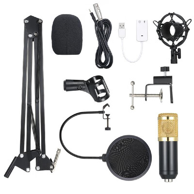 

BM800 Condenser Microphone Lit Pro Audio Studio Recording & Brocasting Adjustable Mic Suspension Scissor Arm Pop Filter