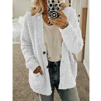 

Long Sleeve Solid Color Plush Cardigan Sweater Tops Button Up Outwear Coat